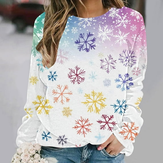 Elvqul Tops for Women Merry Christmas Shirts Christmas Printed Long Sleeve Winter Womens Tops Crewneck