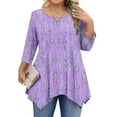 thumbnail image 1 of Elvqul Tops for Women Purple Plus Size Casual Blouses Crewneck Oversized Tunic Loose 3/4 Sleeve Womens Shirts, 1 of 5
