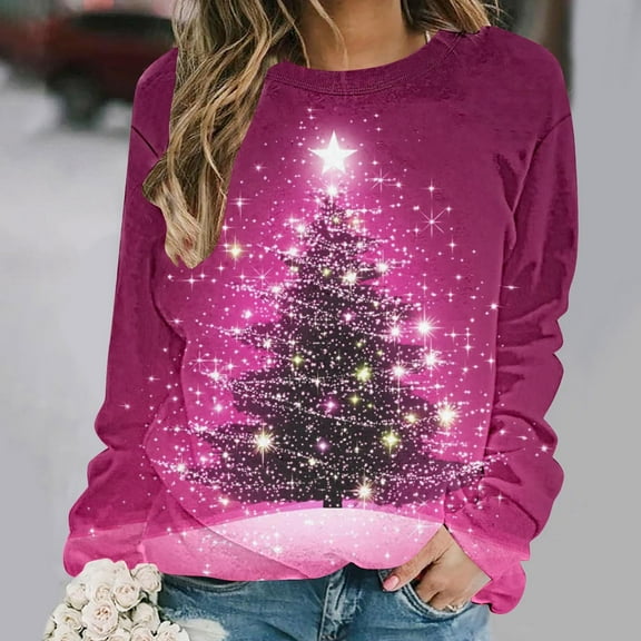 Elvqul Tops for Women Shirts Casual Crewneck Long Sleeve Funny Womens Tops