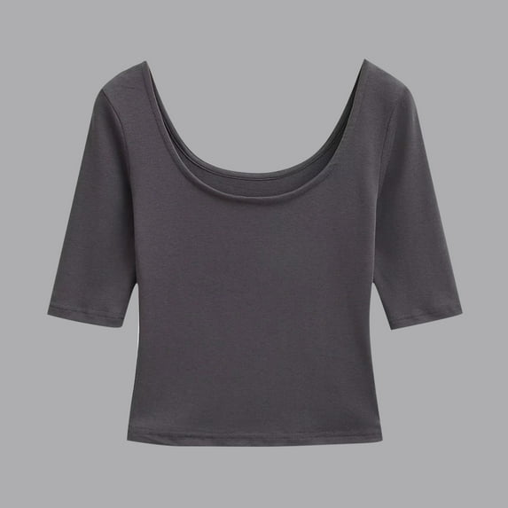 Elvqul Tops for Women Summer Blouses Short Sleeve Dressy Juniors T Shirts Dark Gray