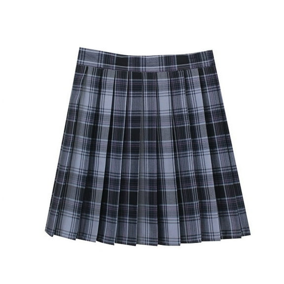 Elvqul Trendy Skirts for Women Plaid Gray Plus Size Pleated Vintage Casual Elastic Ladies Mini Skirts