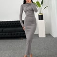thumbnail image 1 of Elvqul Tunic Dresses for Women Slim Fit Winter Dress Long Sleeve Party Solid Color Pleated Womens Long Dresses Gray, 1 of 6