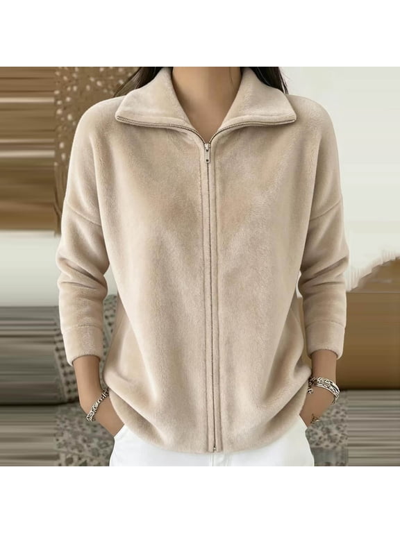 Velvet Jacket Long Sleeve Stand Collar Zip Up Casual