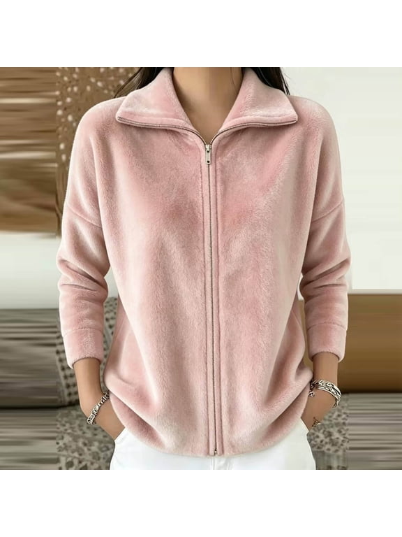 Velvet Jacket Long Sleeve Stand Collar Zip Up Casual