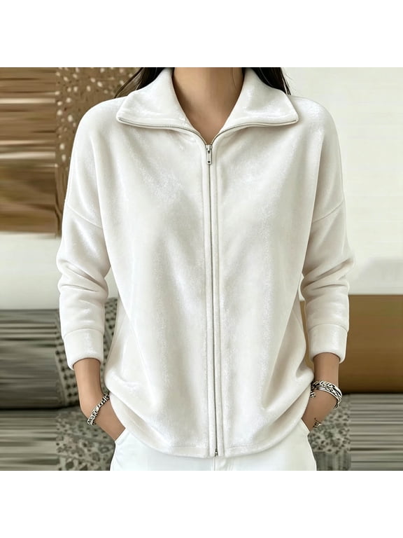 Velvet Jacket Long Sleeve Stand Collar Zip Up Casual
