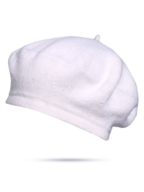 White Hat Women Beret Thick Winter Fleece Solid Ladies Cap Comfy Hat