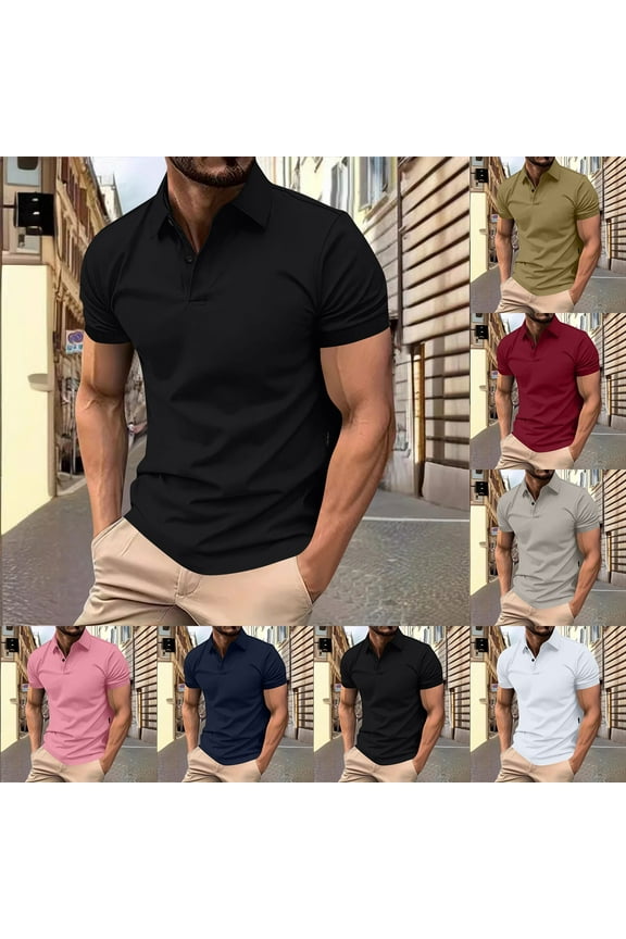 White T-Shirts for Men Solid Pullover Collared Trendy V-Neck Fashion Short Sleeve Mens Shirts Summer