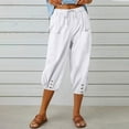 thumbnail image 1 of Elvqul White Womens Plus Size Capris Womens Pants Pockets Loose Comfortable Casual Cropped Pants, 1 of 6