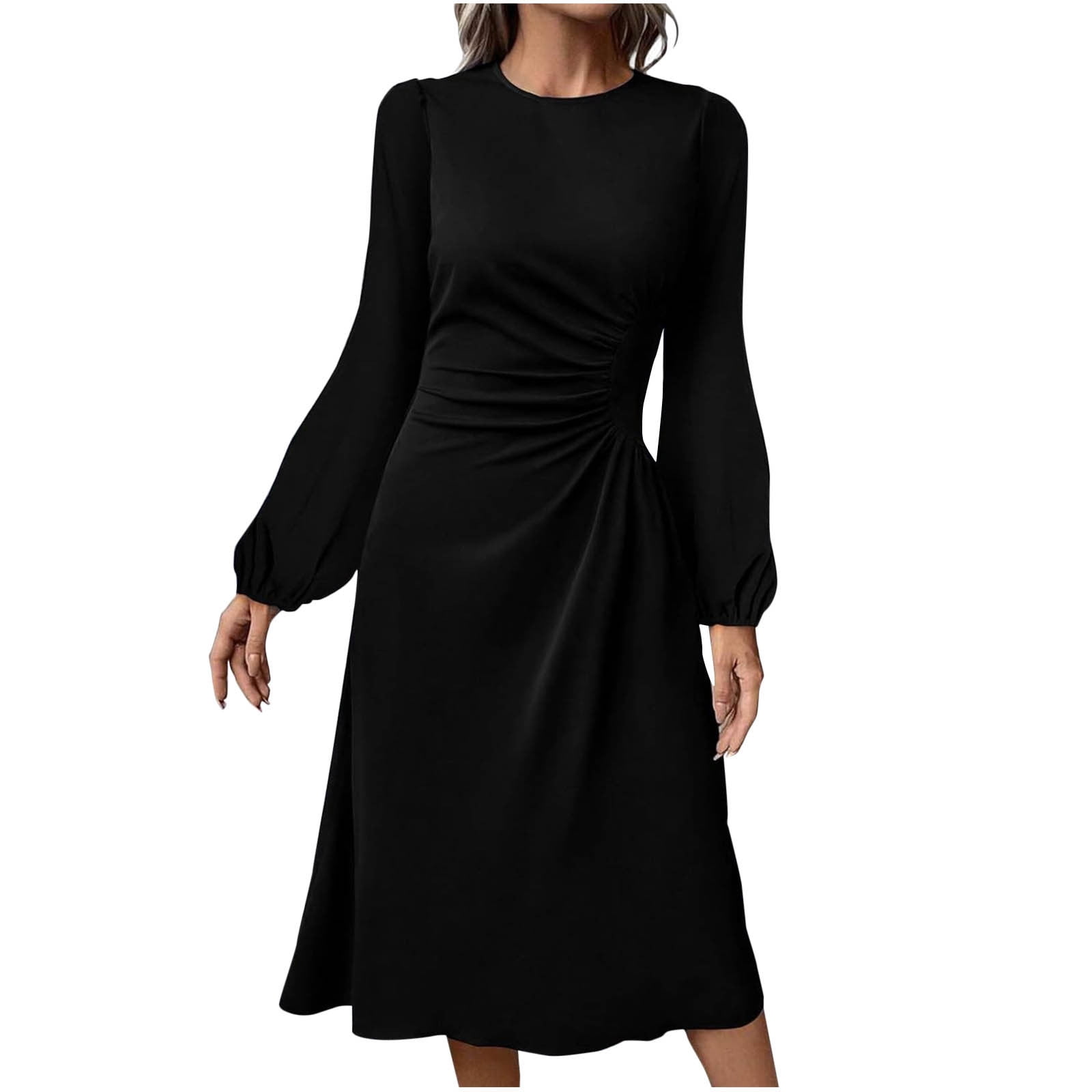 Elvqul Winter Dresses for Women Knee Length Dress Pleated Long