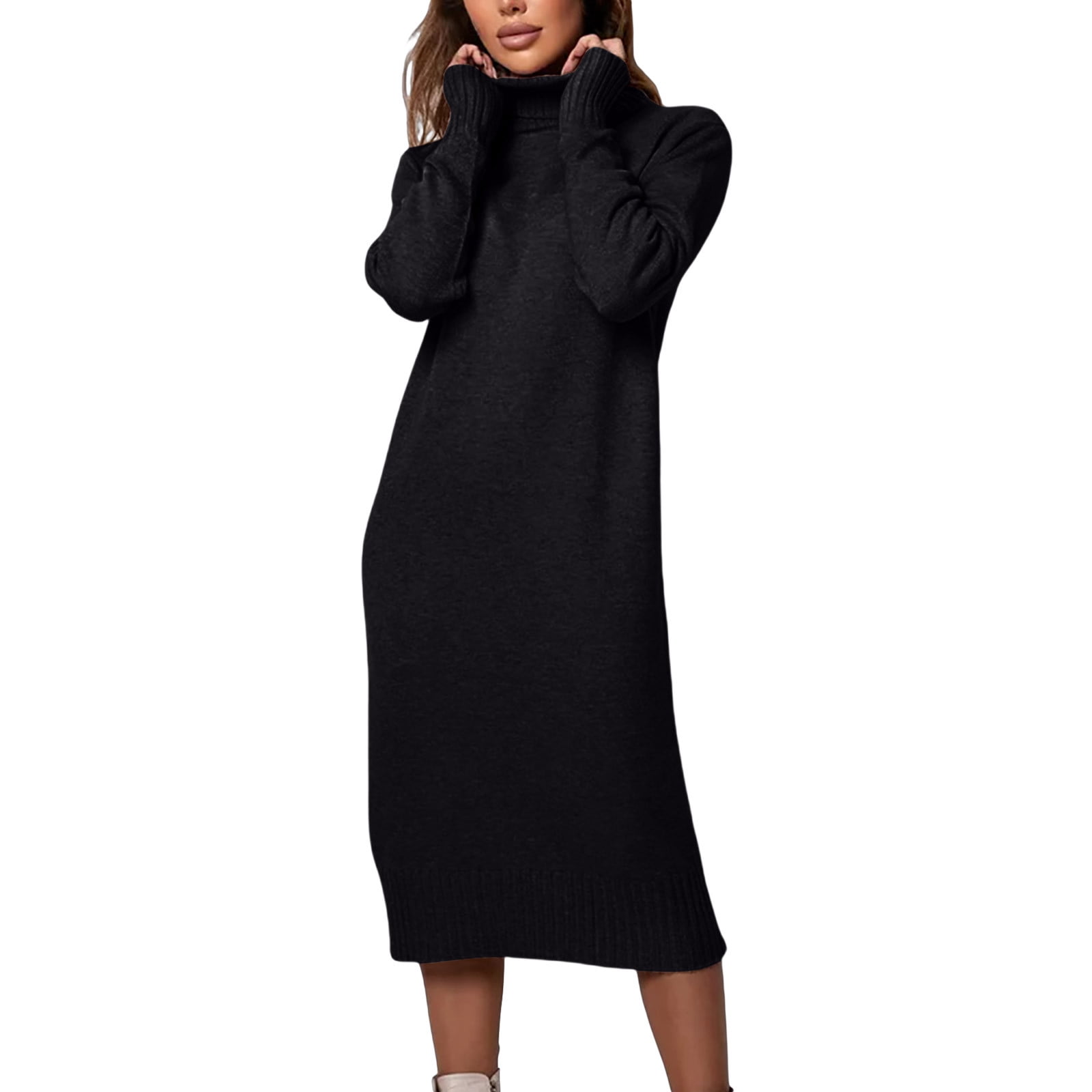long winter dresses for juniors Elvqul Women Knit Dress Long Sleeve Loose Black High Collar Maxi Dresses Solid Color, Women's, Size: Large This Dress is suitable dress body size Discover 260 Anna kendrick Color:Pink Blue
