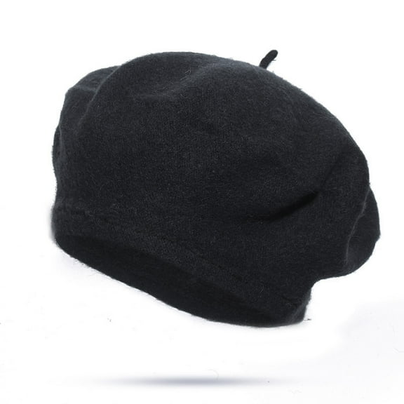 Elvqul Winter Hat for Women Beret Black Solid Thick Casual Cap Fleece Ladies Hat