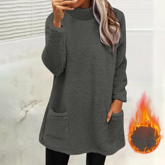 Elvqul Winter Jacket for Women Fleece Outerwear Long Sleeve Thermal Sweaters Womens Coat with Pockets
