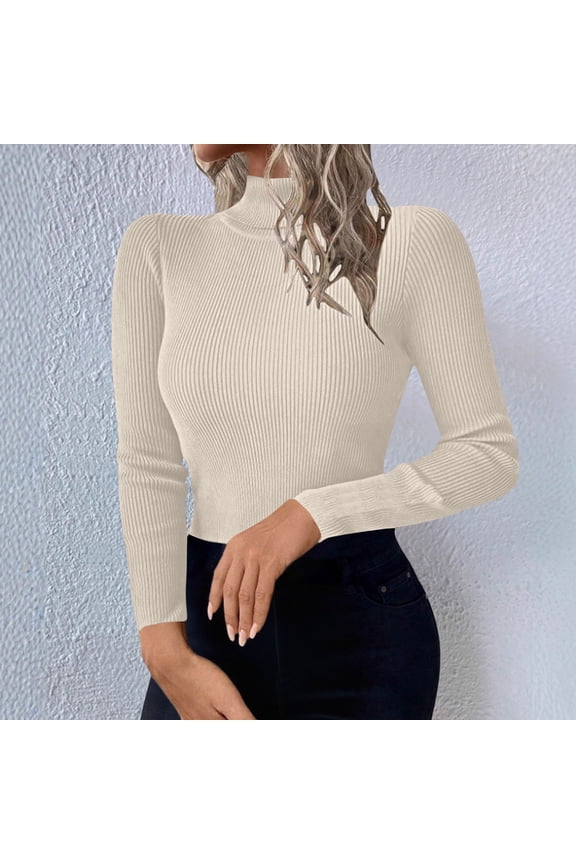 Winter Sweaters for Women Solid Regular Pullover Knit Thickness Trendy Tops Casual Long Sleeve Womens Blouse Beige