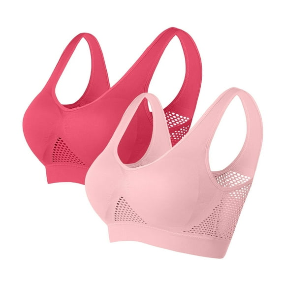 Elvqul Wireless Bras Women Push-Up Bralette Breathable 2 Pack Hot Pink Underwear Nylon Bras