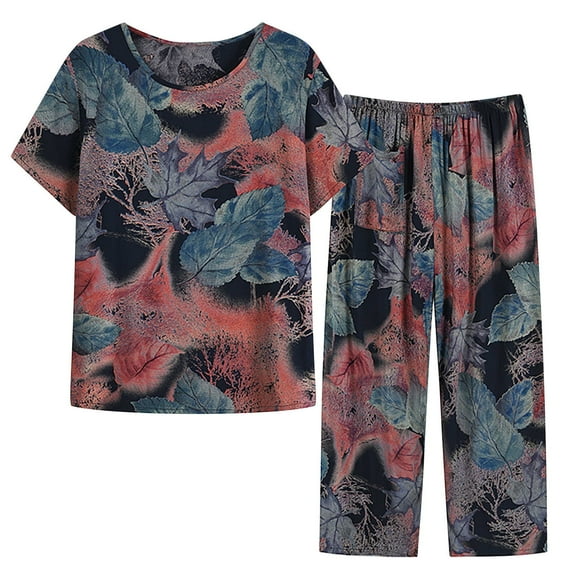 Elvqul Women Pajamas Cotton 2PC Summer Tops and Pants Plus Size Womens Pajamas Multicolor