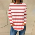 thumbnail image 1 of Elvqul Women Tops Plus Size Red Long Sleeve Women Tshirts Plus Size Crew Neck Loose Striped Print Tops, 1 of 5