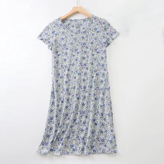 Elvqul Women's Cotton Nightgowns on $5.00 Womens Long Loungewear Short Sleeve Black Nightgowns