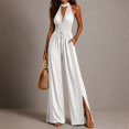 thumbnail image 1 of Elvqul Women's Elegant Chic Boho Rayon Sleeveless Jumpsuit, with Pockets, High Waisted, Wide Leg Full Length for Party, Vacation, Spring & Summer, 1 of 6