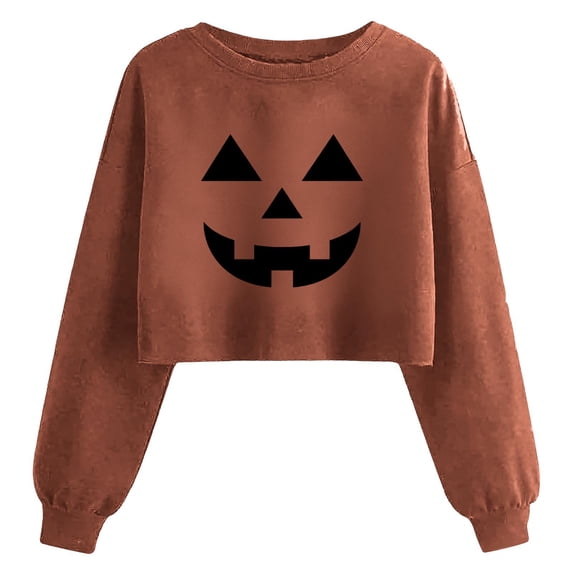 Elvqul Women's Loose Fit Long Sleeve Sweatshirt Crew Neck Jack-O-Lantern Pumpkin Relaxed Athletic Sporty Active