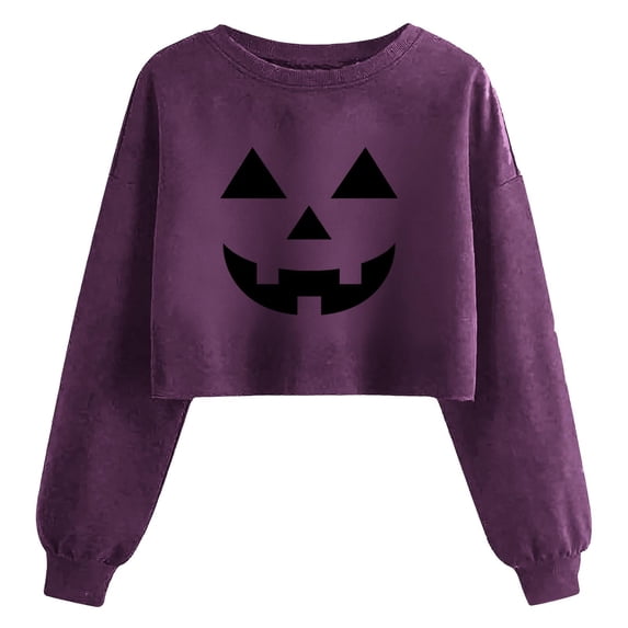 Elvqul Women's Loose Fit Long Sleeve Sweatshirt Crew Neck Jack-O-Lantern Pumpkin Relaxed Athletic Sporty Active