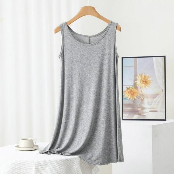 Elvqul Women's Nightgowns on $5.00 Women's Sleeveless Cotton Pajamas Long Gray Nightgowns