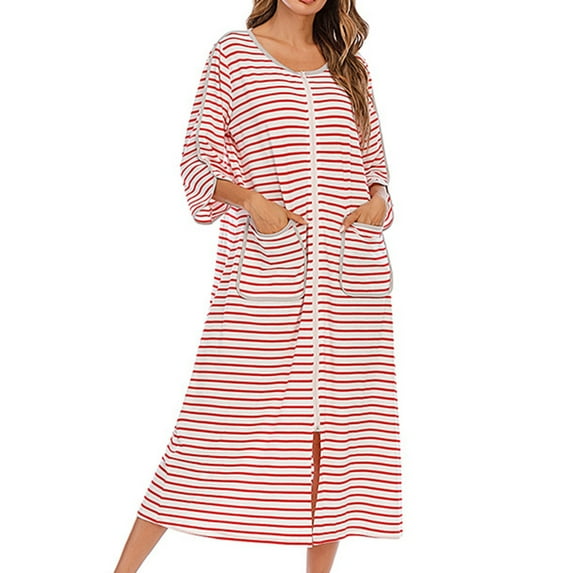 Elvqul Women's Nightgowns on Cotton Long Pajamas Dress for Women Zipper Zipper White Nightgowns