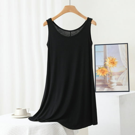 Elvqul Women's Nightgowns on Cotton Summer Sleeveless Loungewear for Women Long Black Nightgowns