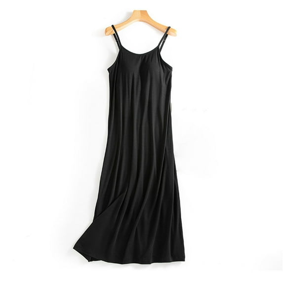Elvqul Women's Nightgowns on Long Cotton Sleeveless Black Padded Camisole Nightgowns for Women