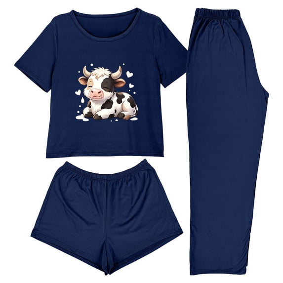 Elvqul Women's Knit Fabric Short Sleeve Pajama Set for Relaxing AT Home - Soft Feel