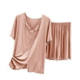 thumbnail image 1 of Elvqul Women's Pajamas Cotton 2PC Sleepwear Pink Short Sleeve Tops and Shorts Pajamas Set, 1 of 2