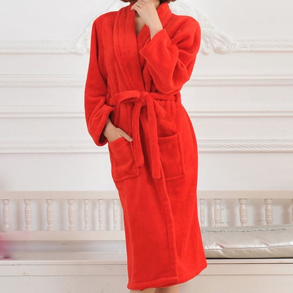 Elvqul Women's Robes Women's Robes Sale Flannel Red Couple Comfy Long Bathrobe Robe
