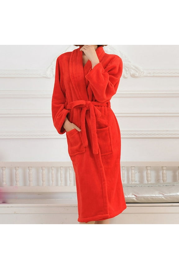 Women's Robes Women's Robes Sale Flannel Red Couple Comfy Long Bathrobe Robe
