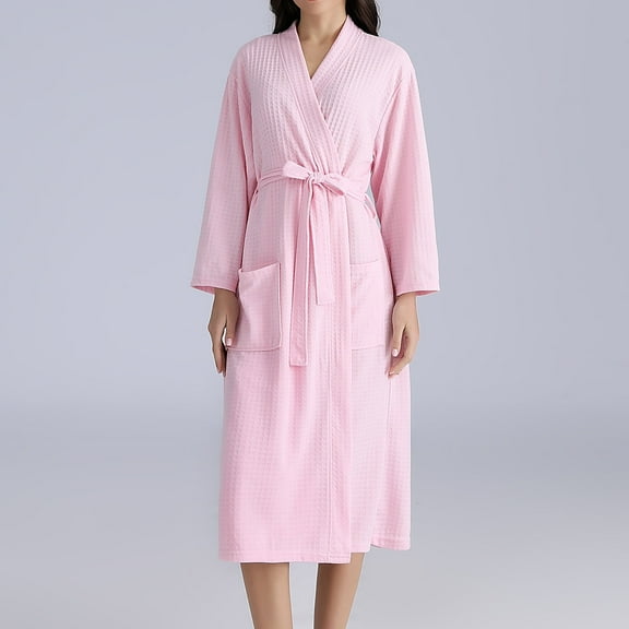 Elvqul Women's Robes for Sleeping Robe for Women Long Warm Winter Pink Pockets Couple Robe