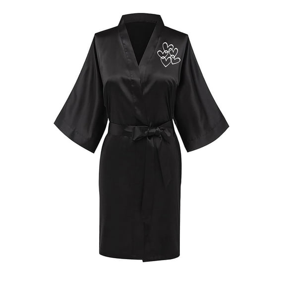 Elvqul Women's Silk Robes Satin Night Robe for Women Black Long Casual Sleepwear Robe