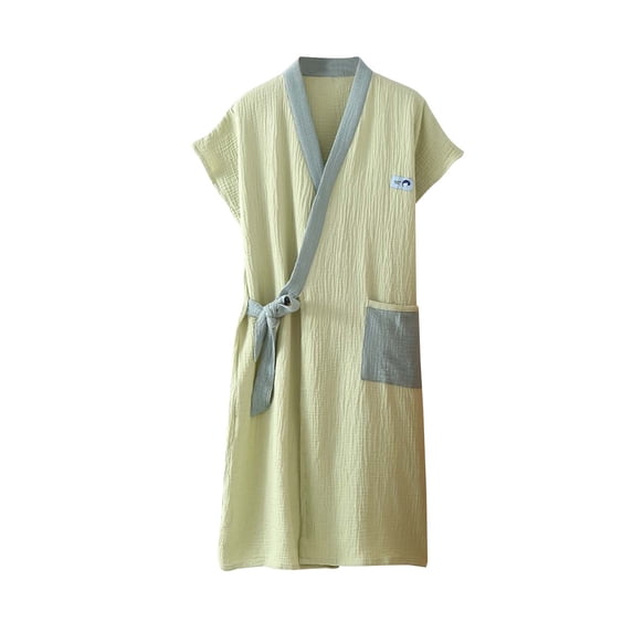 Elvqul Womens 100%Cotton Robes Mint Green Bathrobe Casual Solid Color V-Neck Wearable Lightweight Bath Robes for Womens