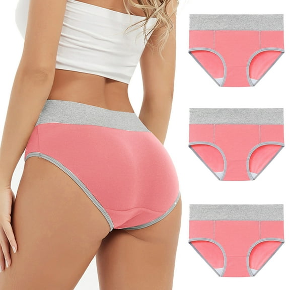 Hipattires Womens 3 Pack Panties Plus Size Briefs High Cut Packs Mix Color Leisure Oversized Underwear for Women Breathable
