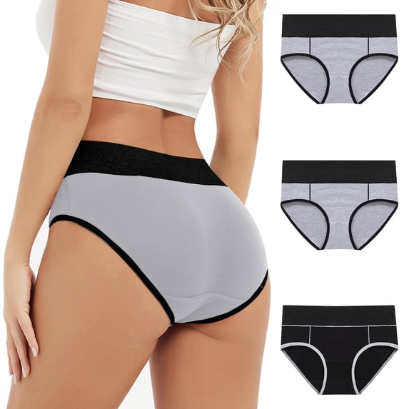 Hipattires Womens 3 Pack Panties Plus Size Packs Briefs Mix Color Breathable Casual Underwear for Women High Cut