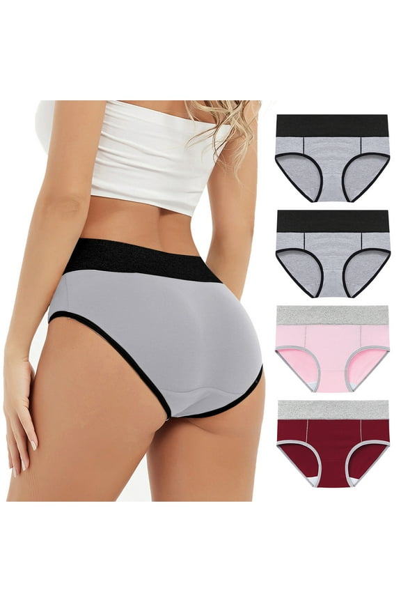 Womens 4 Pack Panties Plus Size High Cut Briefs Mix Color Breathable Packs Underwear for Women Oversized