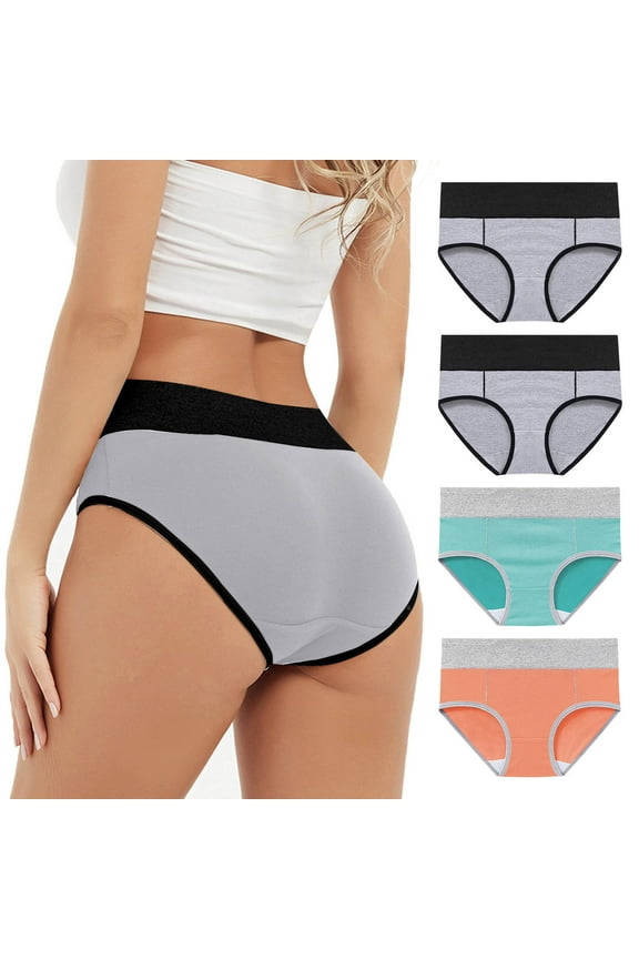 Womens 4 Pack Panties Plus Size High Cut Briefs Mix Color Loose Packs Breathable Underwear for Women