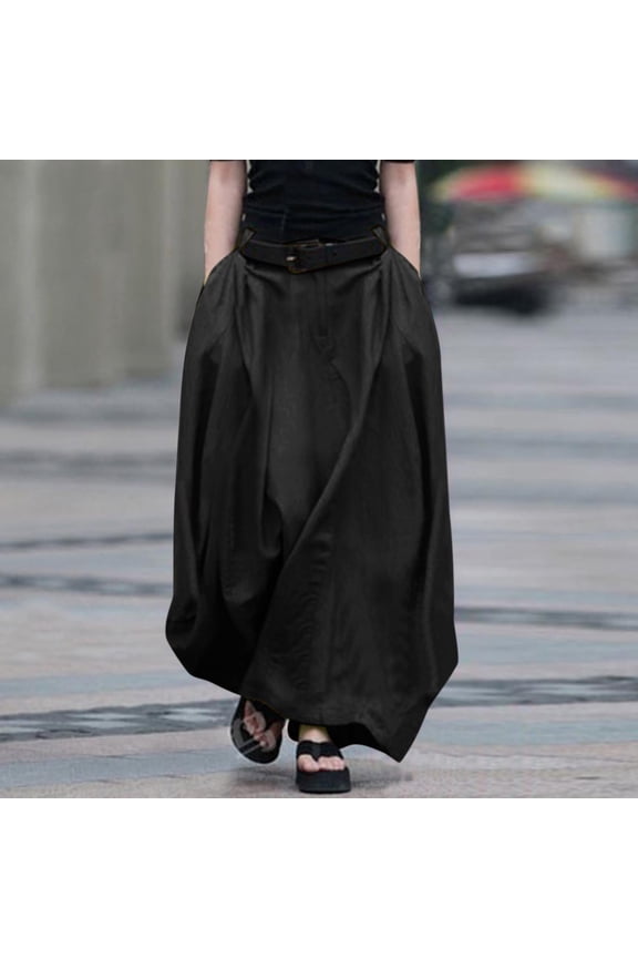 Womens Aline Skirts High Waist Winter Trendy Black Solid Color Leisure Plus Size Long Skirts for Ladies