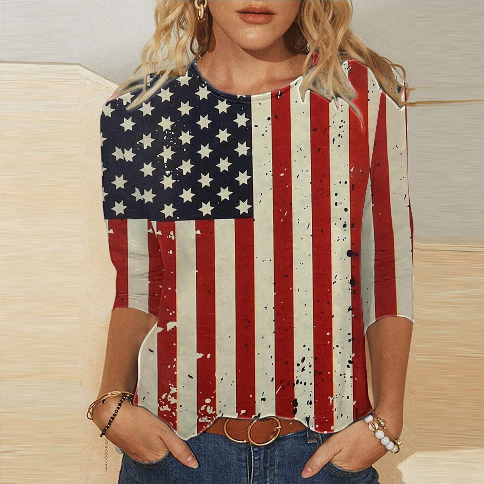 Elvqul Womens American Flag T-Shirts Under 5 Patriotic Tops