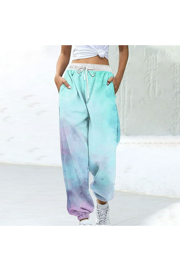 Womens Ankle Pants with Pockets Drawstring Mid Trousers Light Blue Plain Jogging Joggers for Women Y2k