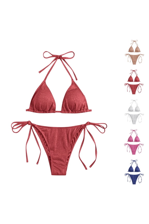 Womens Backless Swimsuits Summer Bathing Suits Two Piece Sexy Solid Bikini Sets for Juniors