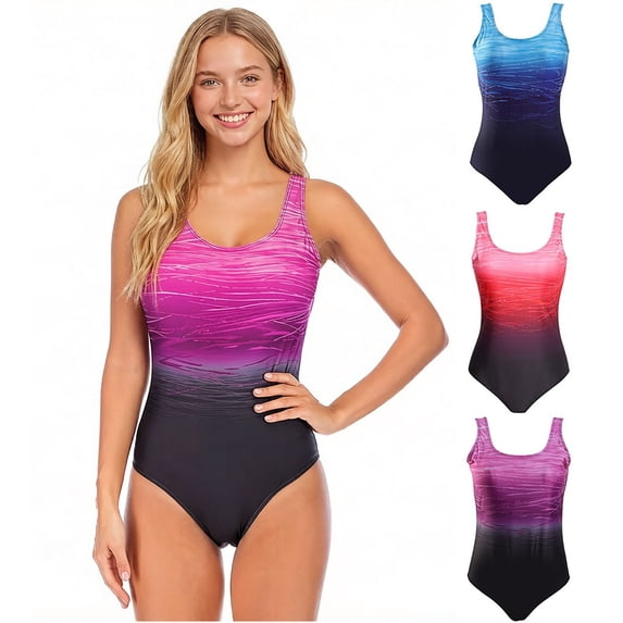 Elvqul Womens Bathing Suits Swimsuits 1 Piece Backless Summer Gradient Monokini for Women