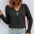 thumbnail image 1 of Royisotas Womens Blouse Long Sleeve Solid Color Blouses Fall V Neck Loose Leisure T Shirts for Juniors Button Down, 1 of 6