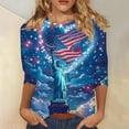 thumbnail image 1 of Elvqul Womens Blouses Fourth of July Independence Tops Star American Flag Crew Neck Pullover Patriotic Shirts for Juniors 3/4 Sleeve, 1 of 5