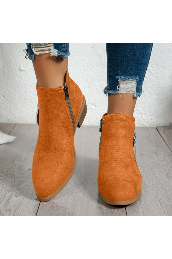 Womens Boots,Womens Shoes,Fall Ankle Short Spring Low Heel Orange Zip up,Size 7.5