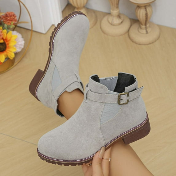 Elvqul Womens Boots,Womens Shoes,Fall Short Ankle Winter Low Heel Gray,Size 9
