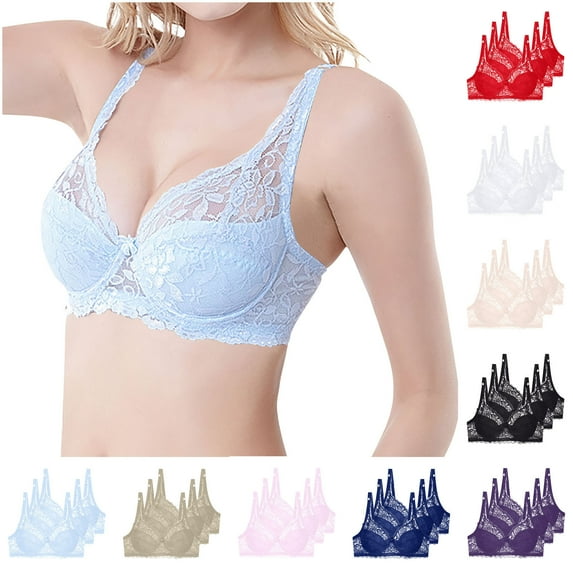 Elvqul Womens Breathable Bras,Womens Bra,Underwire Plus Size Push up 3 Pack Everyday Lace,Size 32B