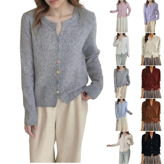 Vetsdori Button up Sweaters for Women Cardigans Jackets Pullover Knitted Winter Warm V-Neck Long Sleeve Womens Sweaters Soft